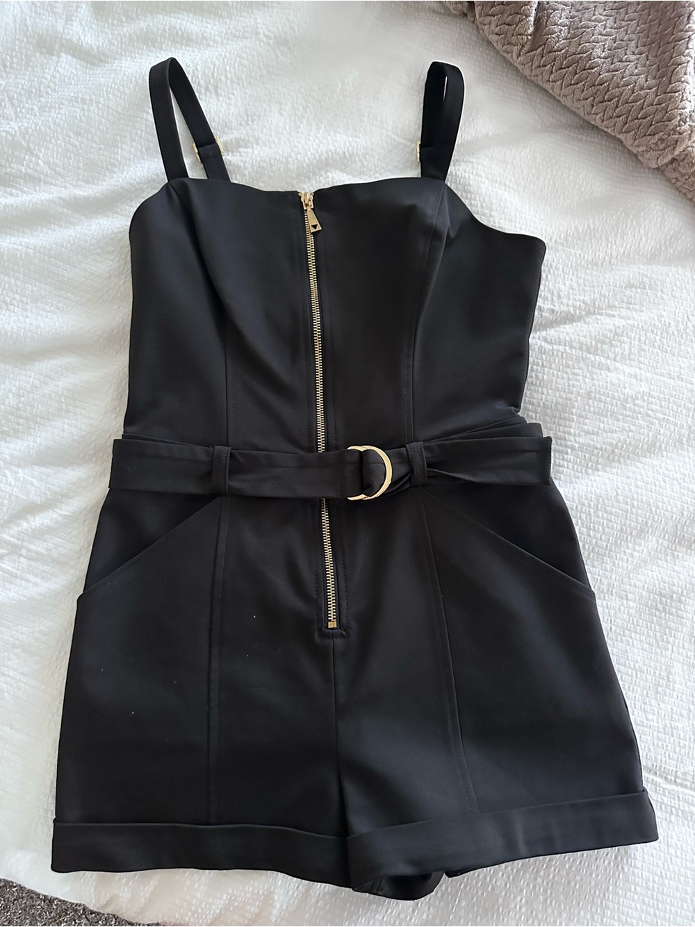Black Strappy Belted Romper Dress